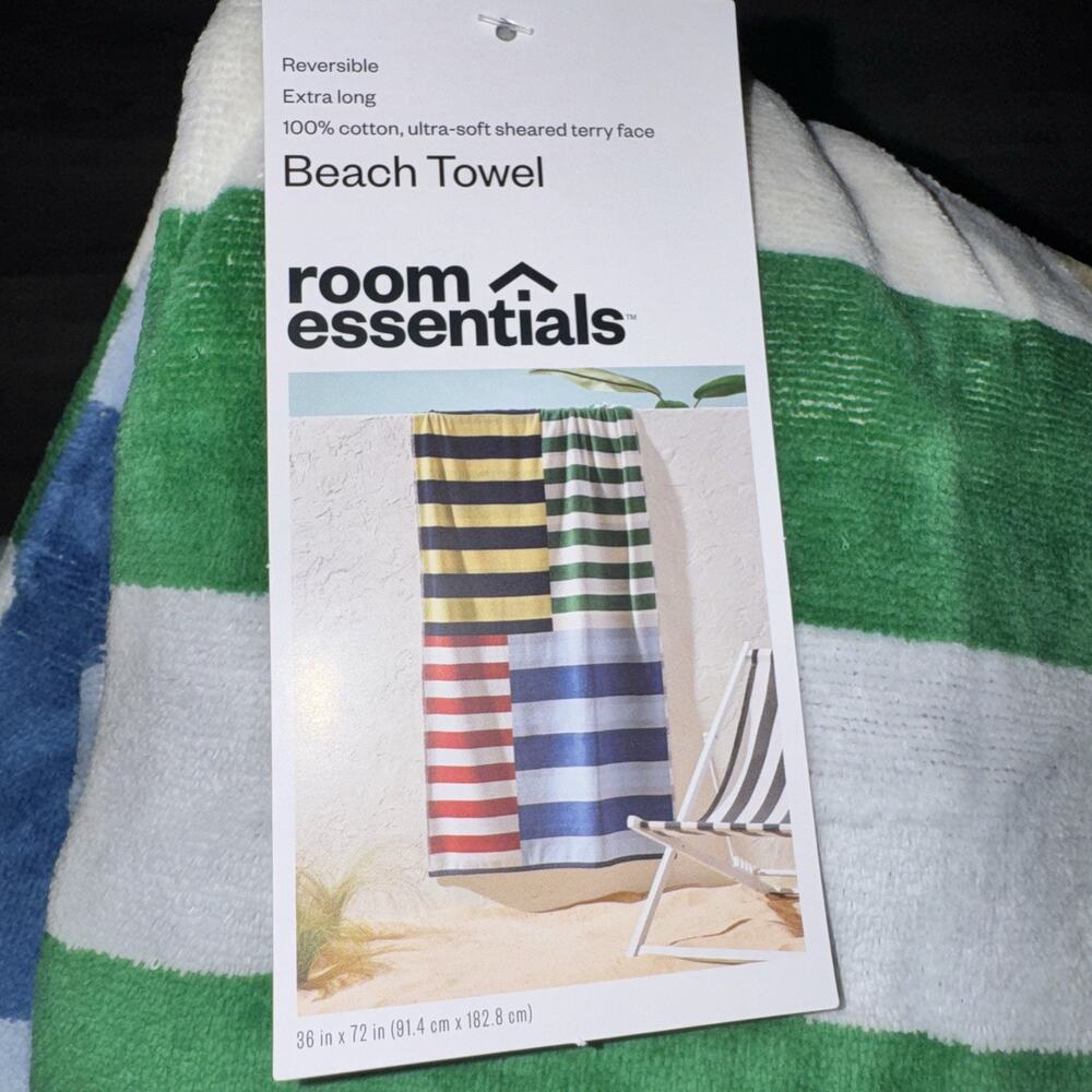 Room Essentials Target Reversible Extra Long Beach Towel Striped 30x72 Cotton